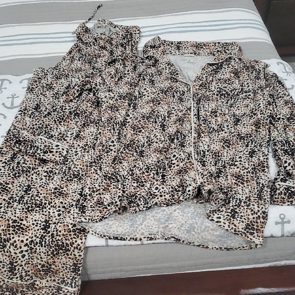 AERIE Leopard Print Pajama Set top Is Large Bottoms Are Medium